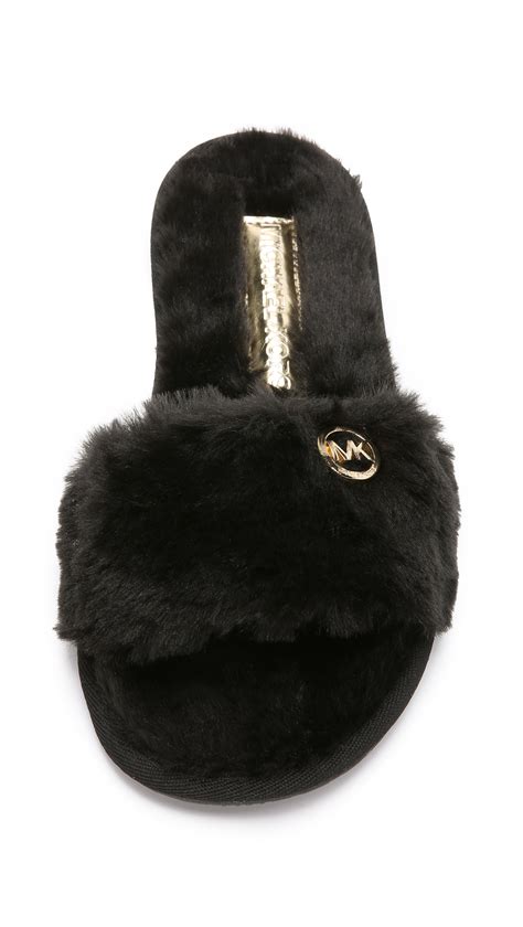 black michael kors slippers|Michael Kors black fuzzy slipper.